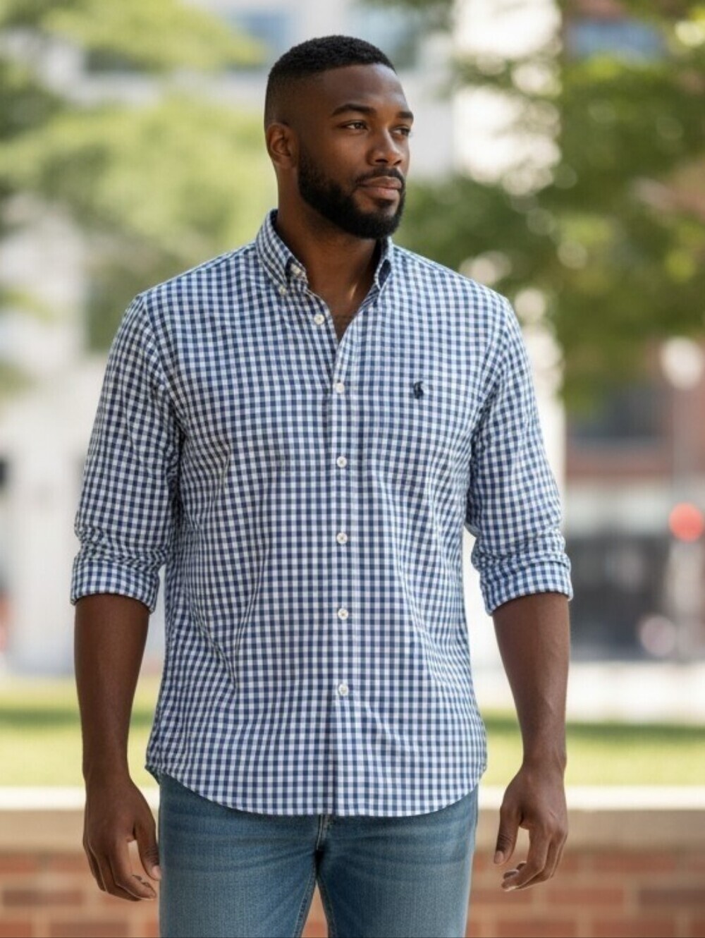 Ralph Lauren Blue and White Gingham Button-Down Shirt
